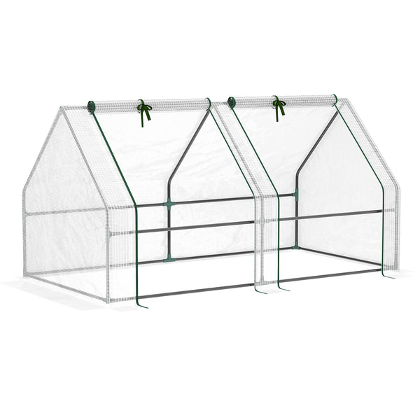 Mini Serre de Jardin mini serre tunnel 180L x 90l x 90H cm toit pointu Acier PE Haute densité 140 g/m² Anti-UV 2 fenêtres avec Zip enroulables Blanc