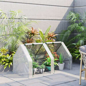 Mini Serre de Jardin mini serre tunnel 180L x 90l x 90H cm toit pointu Acier PE Haute densité 140 g/m² Anti-UV 2 fenêtres avec Zip enroulables Blanc