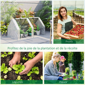 Mini Serre de Jardin mini serre tunnel 180L x 90l x 90H cm toit pointu Acier PE Haute densité 140 g/m² Anti-UV 2 fenêtres avec Zip enroulables Blanc