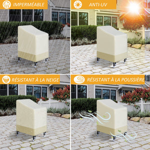 Housse de Protection chaises de Jardin empilables bâche étanche 90L x 70l x 115H cm Oxford Haute densité 600D Beige café