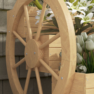 Jardinière sur Pieds carré Potager 3 étages Style Rustique Chic avec 2 roues Charrette Bois Sapin, trous de drainage, dim. 62L x 61l x 57H cm Bois naturel
