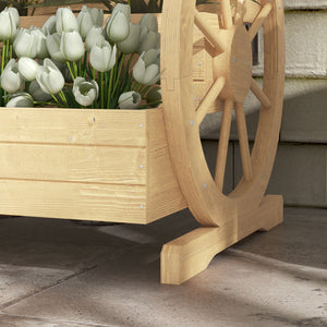 Jardinière sur Pieds carré Potager 3 étages Style Rustique Chic avec 2 roues Charrette Bois Sapin, trous de drainage, dim. 62L x 61l x 57H cm Bois naturel