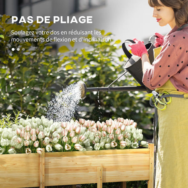 Jardinière sur Pieds Potager surélevé, Inserts d'irrigation + Feutre de Drainage Inclus Bois Sapin pré-huilé, dim. 225L x 55l x 80H cm