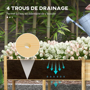 Jardinière sur Pieds Potager surélevé, Inserts d'irrigation + Feutre de Drainage Inclus Bois Sapin pré-huilé, dim. 225L x 55l x 80H cm