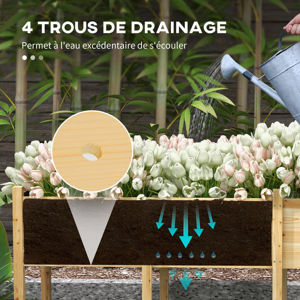 Jardinière sur Pieds Potager surélevé, Inserts d'irrigation + Feutre de Drainage Inclus Bois Sapin pré-huilé, dim. 225L x 55l x 80H cm