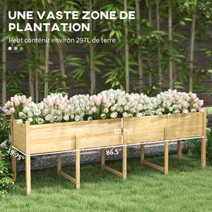Jardinière sur Pieds Potager surélevé, Inserts d'irrigation + Feutre de Drainage Inclus Bois Sapin pré-huilé, dim. 225L x 55l x 80H cm