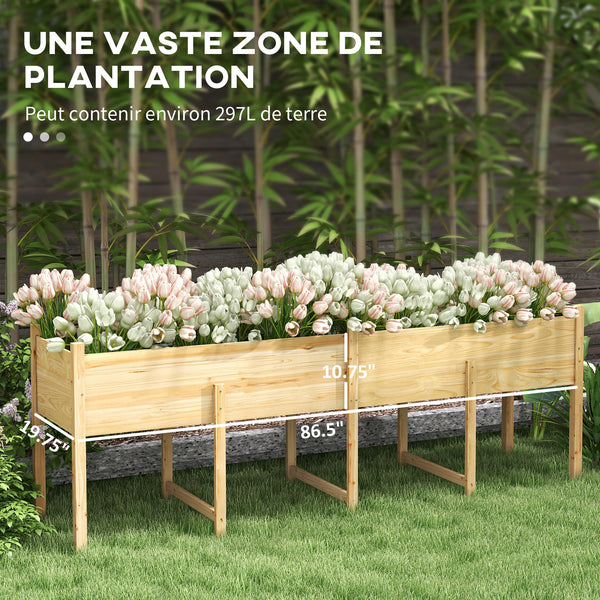 Jardinière sur Pieds Potager surélevé, Inserts d'irrigation + Feutre de Drainage Inclus Bois Sapin pré-huilé, dim. 225L x 55l x 80H cm