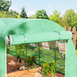 Bâche de Rechange Serre Tunnel 12 m², bâche 4 x 3 x 2 m PE Anti-UV imperméable 8 fenêtres + Porte Enroulable zippée Vert