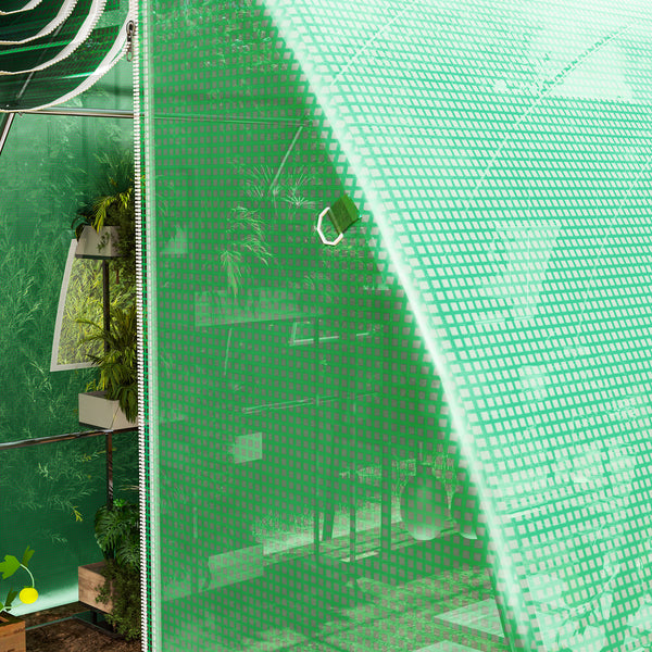 Bâche de Rechange Serre Tunnel 12 m², bâche 4 x 3 x 2 m PE Anti-UV imperméable 8 fenêtres + Porte Enroulable zippée Vert