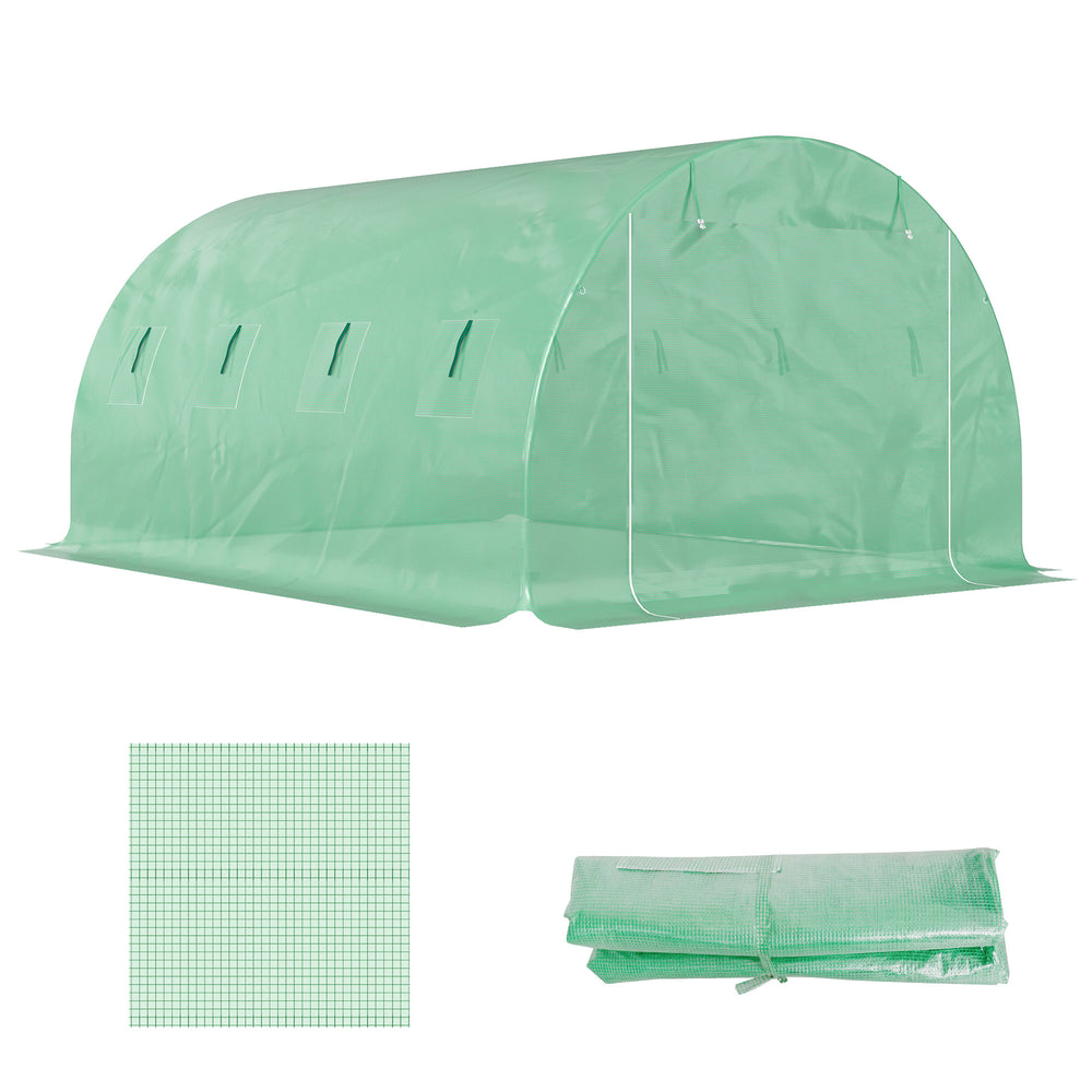Bâche de Rechange Serre Tunnel 12 m², bâche 4 x 3 x 2 m PE Anti-UV imperméable 8 fenêtres + Porte Enroulable zippée Vert