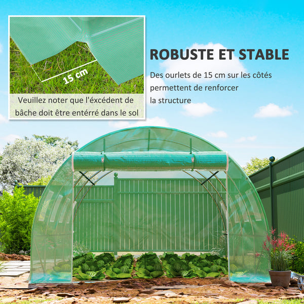 Bâche de Rechange Serre Tunnel 12 m², bâche 4 x 3 x 2 m PE Anti-UV imperméable 8 fenêtres + Porte Enroulable zippée Vert