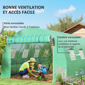 Bâche de Rechange Serre Tunnel 12 m², bâche 4 x 3 x 2 m PE Anti-UV imperméable 8 fenêtres + Porte Enroulable zippée Vert