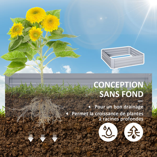 Lot de 2 carré potager de jardin dim. 100L x 100l x 30H cm - tôle d'acier ondulée gris