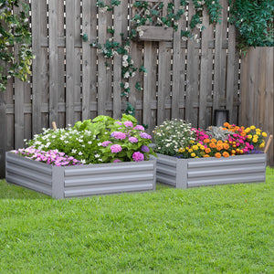 Lot de 2 carré potager de jardin dim. 100L x 100l x 30H cm - tôle d'acier ondulée gris