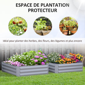 Lot de 2 carré potager de jardin dim. 100L x 100l x 30H cm - tôle d'acier ondulée gris