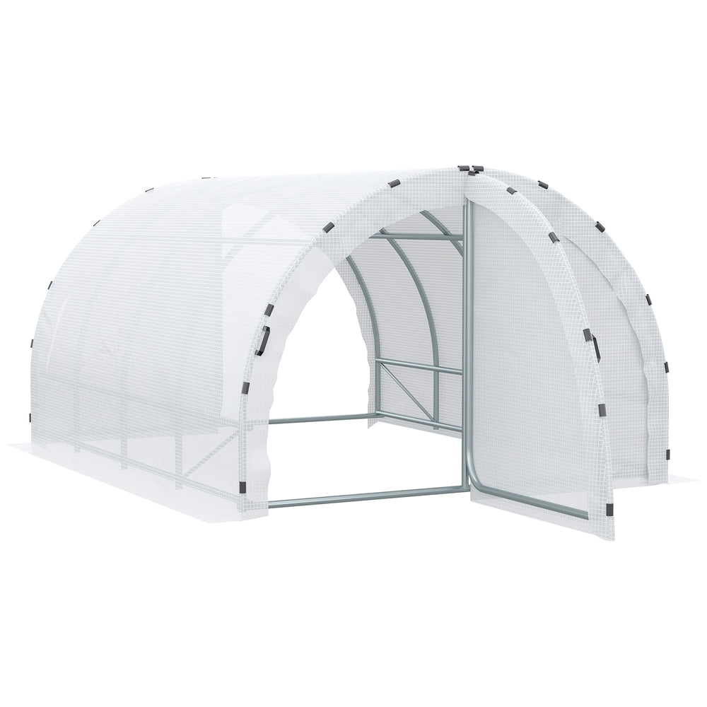 Serre de Jardin Tunnel Surface Sol 12 m² 4L x 3l x 2H m châssis Tubulaire renforcé 25 mm Double Porte avec poignées Blanc