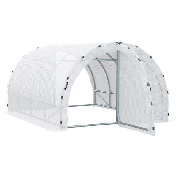 Serre de Jardin Tunnel Surface Sol 12 m² 4L x 3l x 2H m châssis Tubulaire renforcé 25 mm Double Porte avec poignées Blanc