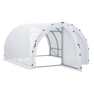 Serre de Jardin Tunnel Surface Sol 12 m² 4L x 3l x 2H m châssis Tubulaire renforcé 25 mm Double Porte avec poignées Blanc