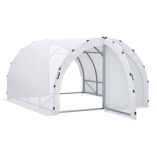 Serre de Jardin Tunnel Surface Sol 12 m² 4L x 3l x 2H m châssis Tubulaire renforcé 25 mm Double Porte avec poignées Blanc