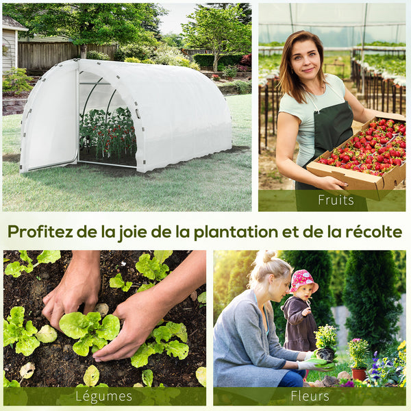 Serre de Jardin Tunnel Surface Sol 12 m² 4L x 3l x 2H m châssis Tubulaire renforcé 25 mm Double Porte avec poignées Blanc