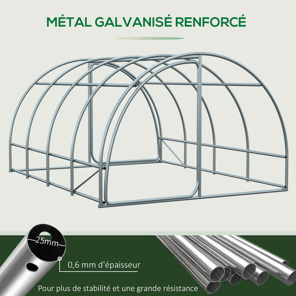 Serre de Jardin Tunnel Surface Sol 12 m² 4L x 3l x 2H m châssis Tubulaire renforcé 25 mm Double Porte avec poignées Blanc