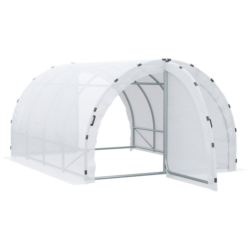 Serre de Jardin Tunnel Surface Sol 12 m² 4L x 3l x 2H m châssis Tubulaire renforcé 25 mm Double Porte avec poignées Blanc