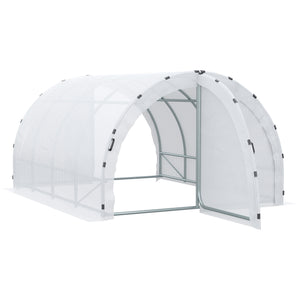 Serre de Jardin Tunnel Surface Sol 12 m² 4L x 3l x 2H m châssis Tubulaire renforcé 25 mm Double Porte avec poignées Blanc