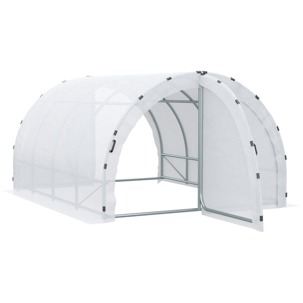 Serre de Jardin Tunnel Surface Sol 12 m² 4L x 3l x 2H m châssis Tubulaire renforcé 25 mm Double Porte avec poignées Blanc