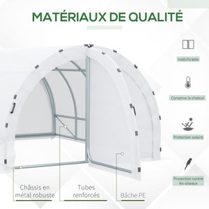 Serre de Jardin Tunnel Surface Sol 12 m² 4L x 3l x 2H m châssis Tubulaire renforcé 25 mm Double Porte avec poignées Blanc