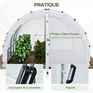 Serre de Jardin Tunnel Surface Sol 12 m² 4L x 3l x 2H m châssis Tubulaire renforcé 25 mm Double Porte avec poignées Blanc