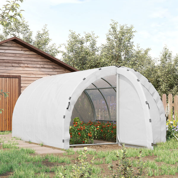 Serre de Jardin Tunnel Surface Sol 12 m² 4L x 3l x 2H m châssis Tubulaire renforcé 25 mm Double Porte avec poignées Blanc