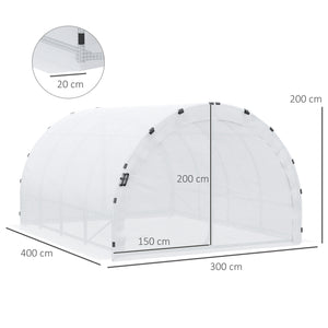 Serre de Jardin Tunnel Surface Sol 12 m² 4L x 3l x 2H m châssis Tubulaire renforcé 25 mm Double Porte avec poignées Blanc