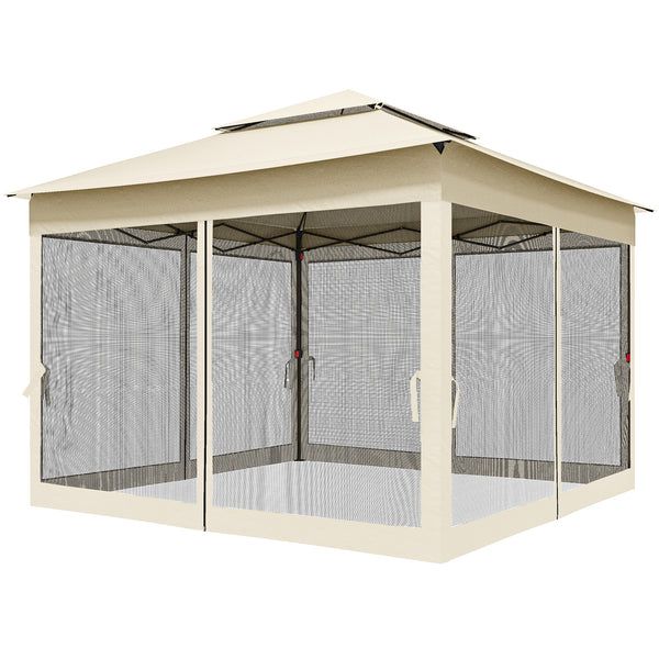 Tonnelle de jardin exterieur Pop-up barum Pliant, 3 x 3 m, Métal Polyester, imperméabilisé Anti UV, moustiquaires + Sac de Transport, crème