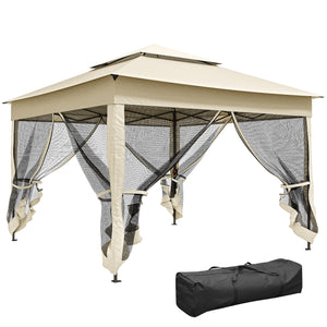 Tonnelle de jardin exterieur Pop-up barum Pliant, 3 x 3 m, Métal Polyester, imperméabilisé Anti UV, moustiquaires + Sac de Transport, crème