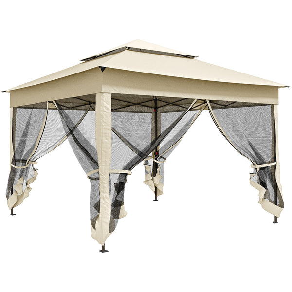 Tonnelle de jardin exterieur Pop-up barum Pliant, 3 x 3 m, Métal Polyester, imperméabilisé Anti UV, moustiquaires + Sac de Transport, crème