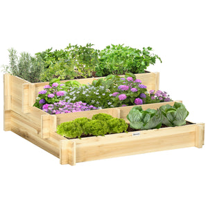 Carré Potager de jardin en Bois massif, Jardinière Surélevé en Escalier 3 Niveaux, 93 x 93 x 35 cm, pour Jardin Balcon Terrasse, effet Bois Naturel