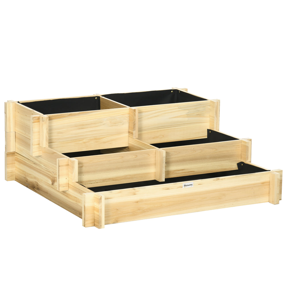 Carré Potager de jardin en Bois massif, Jardinière Surélevé en Escalier 3 Niveaux, 93 x 93 x 35 cm, pour Jardin Balcon Terrasse, effet Bois Naturel