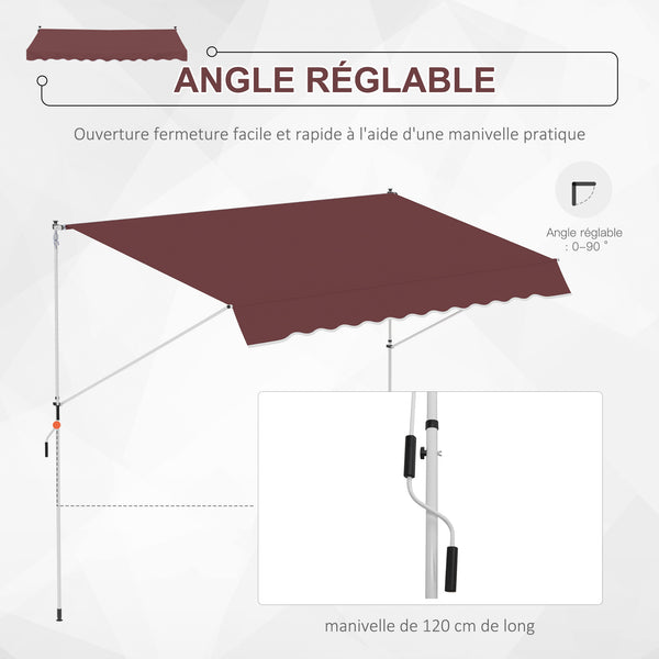 Store banne Manuel rétractable 3L x 1,5l m Auvent Téléscopique sans Perçage Inclinaison et Hauteur réglable Installation Rapide métal alu Polyester Anti-UV bordeaux
