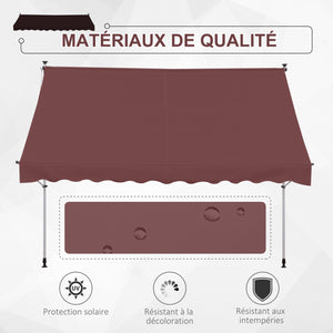 Store banne Manuel rétractable 3L x 1,5l m Auvent Téléscopique sans Perçage Inclinaison et Hauteur réglable Installation Rapide métal alu Polyester Anti-UV bordeaux