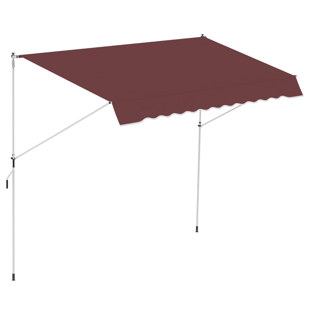 Store banne Manuel rétractable 3L x 1,5l m Auvent Téléscopique sans Perçage Inclinaison et Hauteur réglable Installation Rapide métal alu Polyester Anti-UV bordeaux