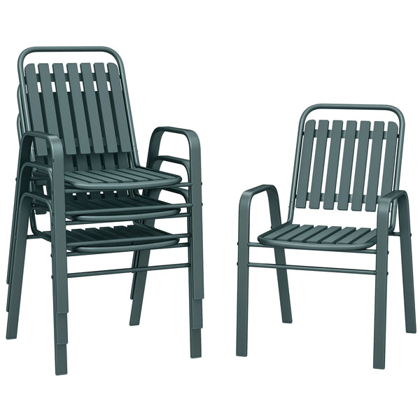 Lot de 4 chaises de jardin chaises empilables d'extérieur avec haut dossier et accoudoirs, cadre en acier pour jardin, piscine, terrasse, gris