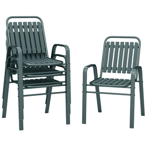 Lot de 4 chaises de jardin chaises empilables d'extérieur avec haut dossier et accoudoirs, cadre en acier pour jardin, piscine, terrasse, gris