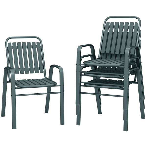 Lot de 4 chaises de jardin chaises empilables d'extérieur avec haut dossier et accoudoirs, cadre en acier pour jardin, piscine, terrasse, gris