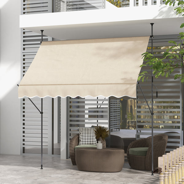 Store banne autoportant manuel auvent rétractable 2,5L x 1,2l x 2,1-3H m inclinaison réglable pour balcon sans trous à percer métal alu polyester sable