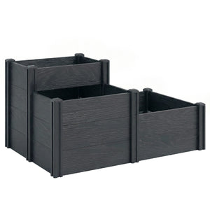 Jardinière surélevée, lit de jardin à 3 niveaux avec fond ouvert, carré potager de jardin pour fleurs, herbes, légumes, 120 x 80 x 64 cm, effet bois gris