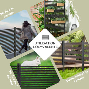 Panneau clotûre de jardin brise vue en métal extérieur avec pieds ou piquets à planter, modulaire, 93L x 22l x 150H cm