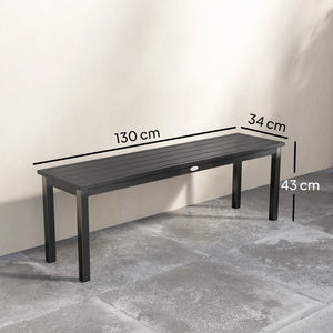 Banc de Jardin en Métal, Banc d'extérieur 2 Places avec Assise à Lattes Effet Bois, Sans Dossier, Banquette de Jardin Cadre Acier pour Patio, Balcon, Parc, Capacité 240 kg, 130x34x43cm, Gris