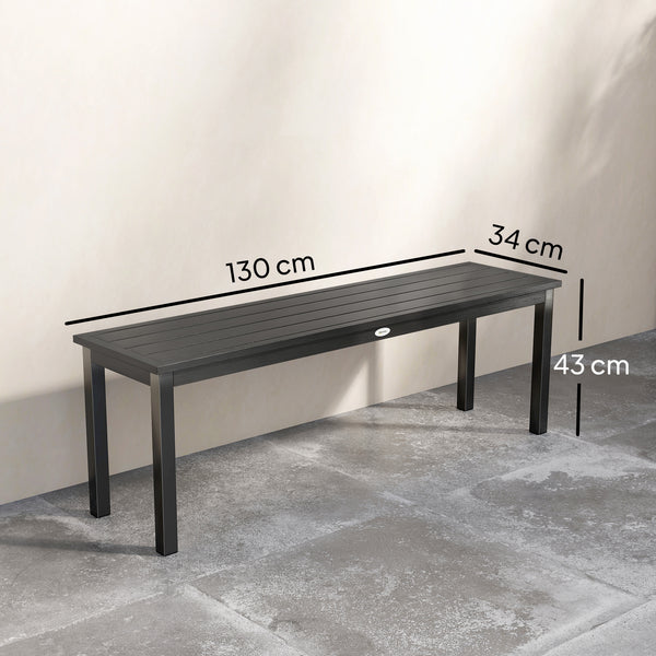 Banc de Jardin en Métal, Banc d'extérieur 2 Places avec Assise à Lattes Effet Bois, Sans Dossier, Banquette de Jardin Cadre Acier pour Patio, Balcon, Parc, Capacité 240 kg, 130x34x43cm, Gris