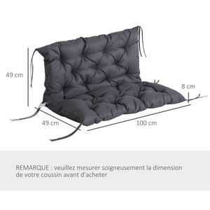 Coussin de banc matelas assise dossier pour banc de jardin coussin balancelle canapé 3 places grand confort 100 x 98 x 8 cm gris