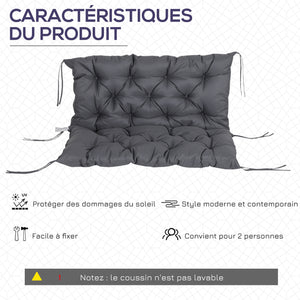 Coussin de banc matelas assise dossier pour banc de jardin coussin balancelle canapé 3 places grand confort 100 x 98 x 8 cm gris